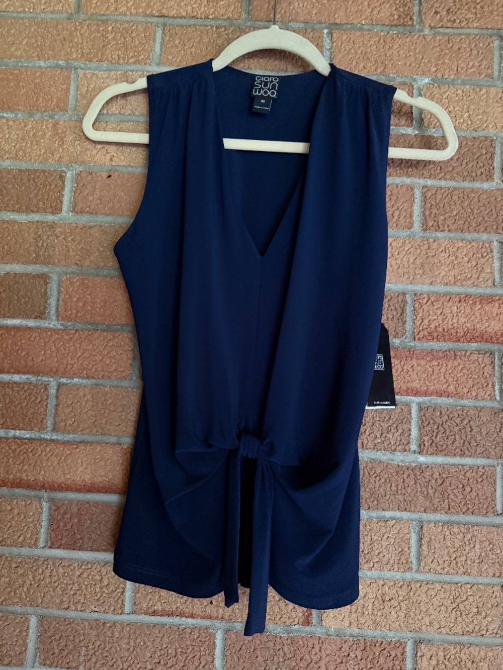 NWT Clara Sun Woo front tie navy top XS